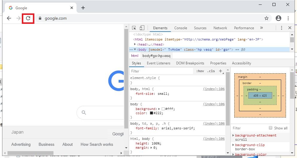 Google Chromeの「デベロッパーツール」を開いた画像