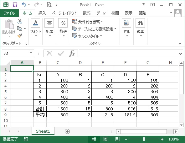 合計と平均が表示された表の画像